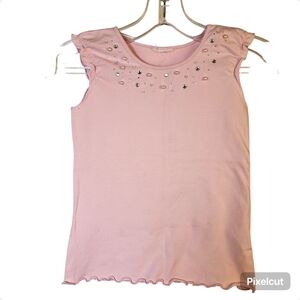👍Ballerina pink cotton knit sleeveless pearl bedazzled girls top size 4-6 US